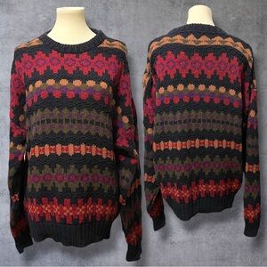 Vintage Woolrich Made in USA 100% Cotton Crewneck Knit Sweater Fall Colors XL